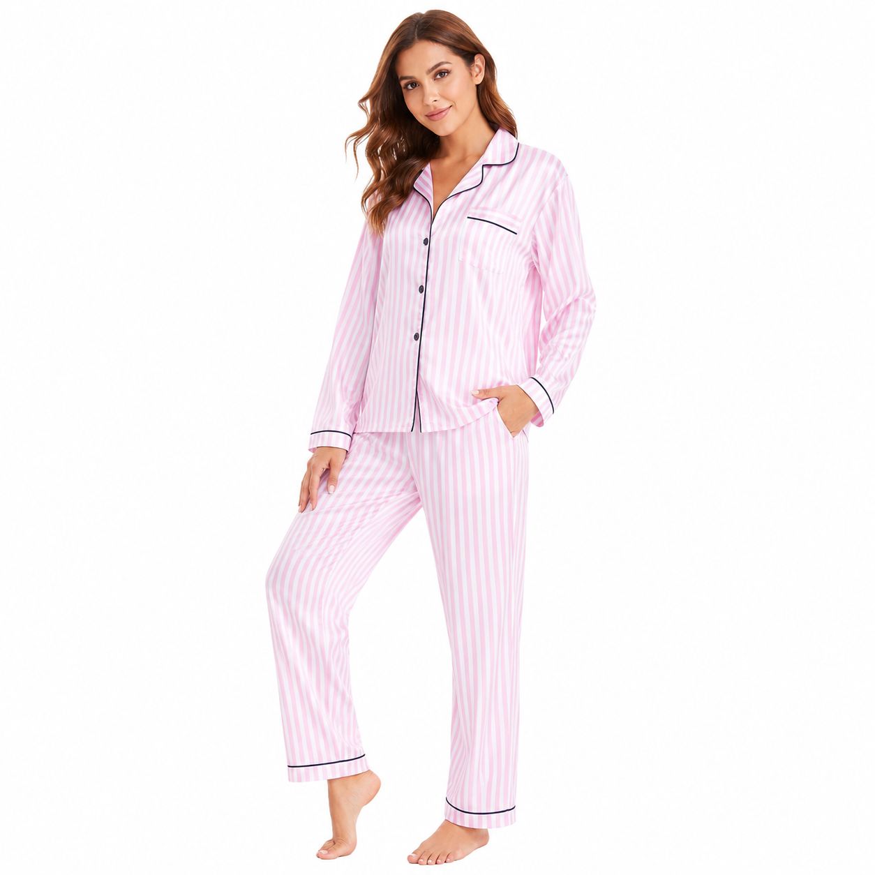 Classic Striped Satin Pyjama Set image 2