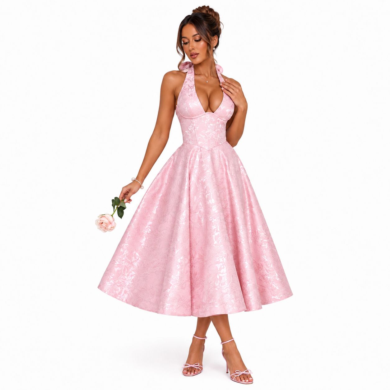 Elegant Halter Neck Midi Dress  image 4