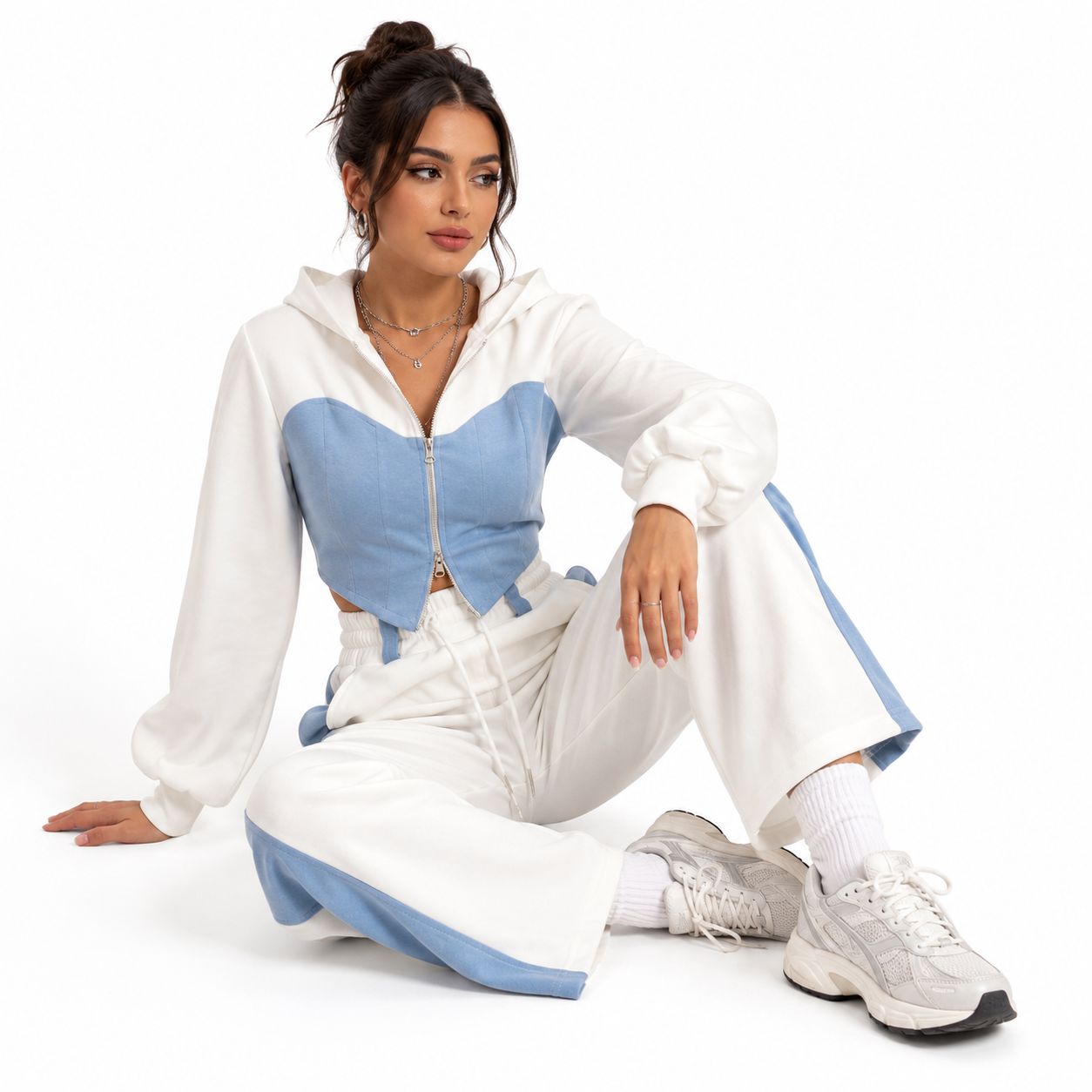 Urban Luxe Two-Piece Tracksuit Set ( WHITE ) image 2