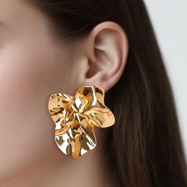 Abstract Gold Flower Statement Earrings image 2