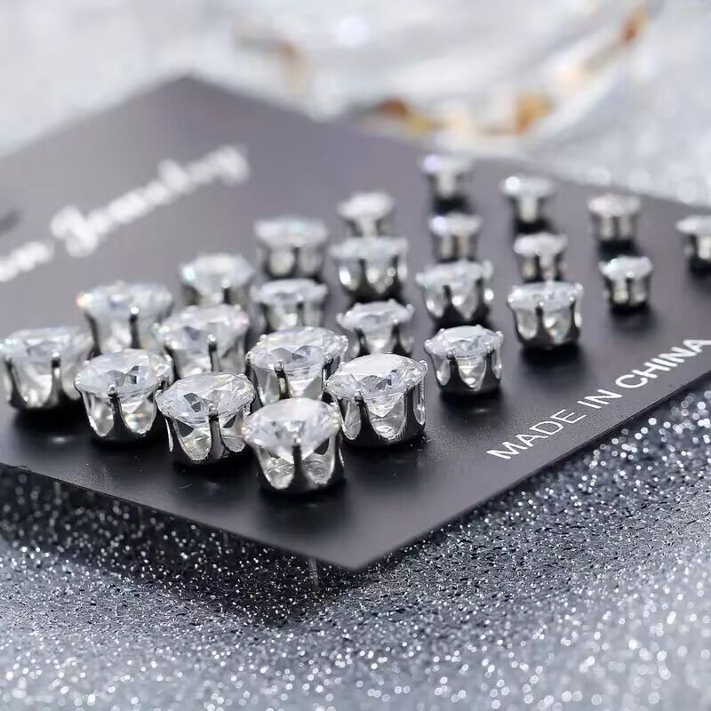 Classic Cubic Zirconia Stud Earrings Set (12 Pairs) image 2