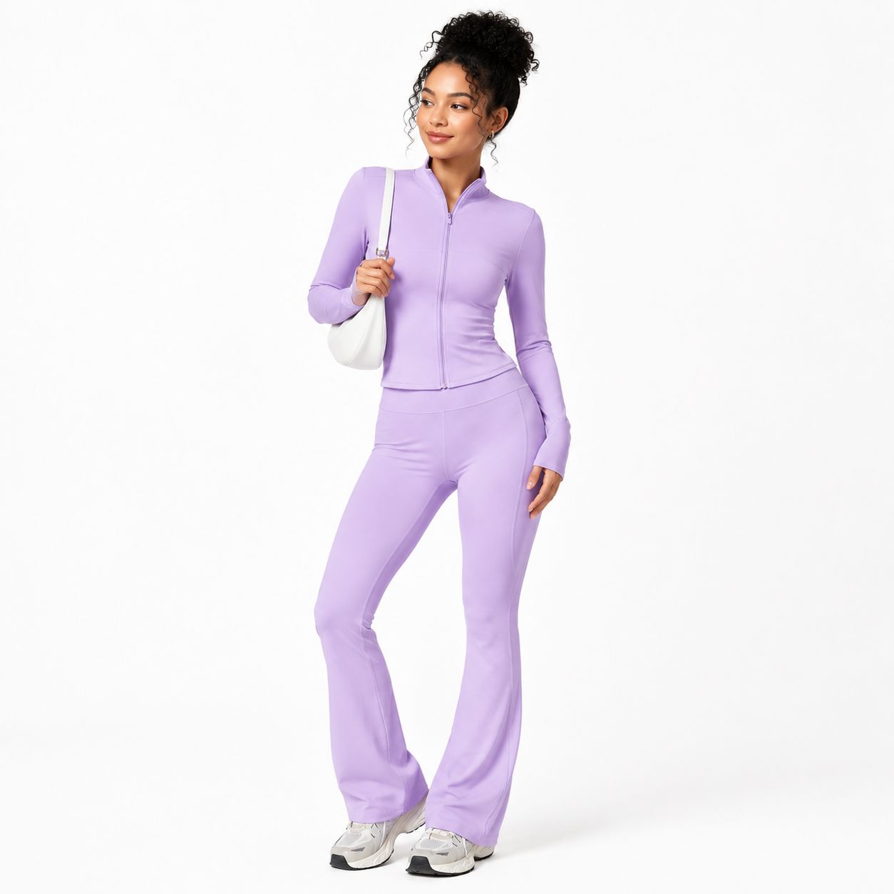 Women 2 Piece Activewear Set  Zip Up Jacket & Flared Leggings image 2
