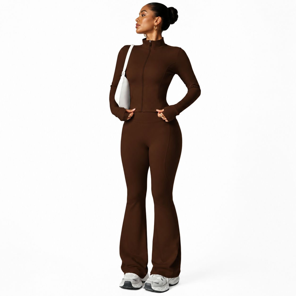 Women 2 Piece Activewear Set  Zip Up Jacket & Flared Leggings image 3