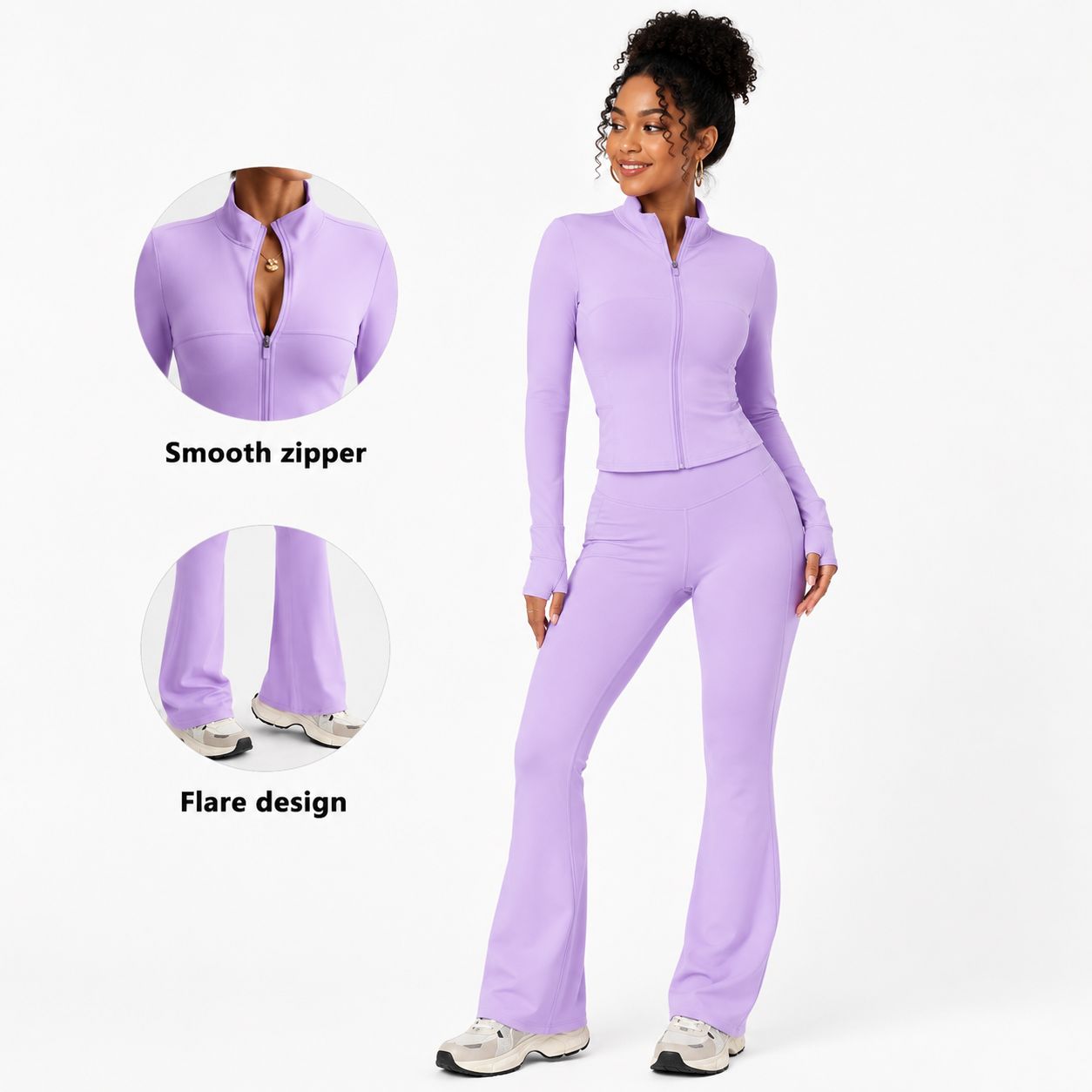 Women 2 Piece Activewear Set  Zip Up Jacket & Flared Leggings image 4