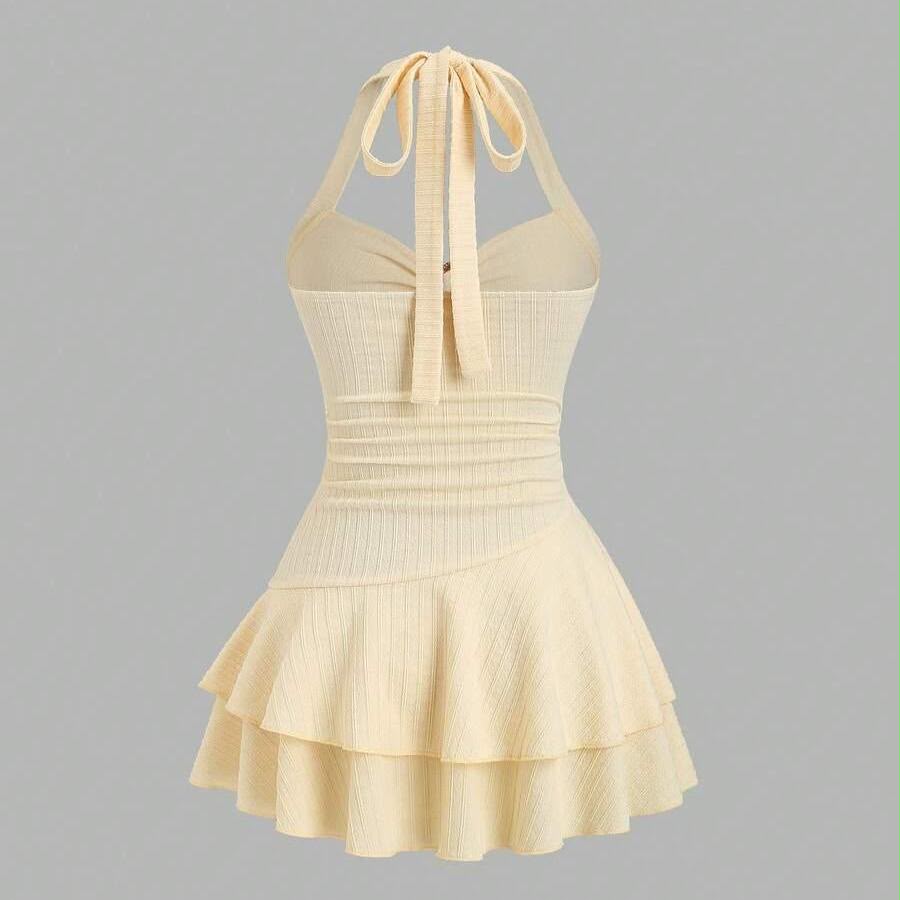 Women Starfish Halter Neck Ruffle Mini Dress image 2