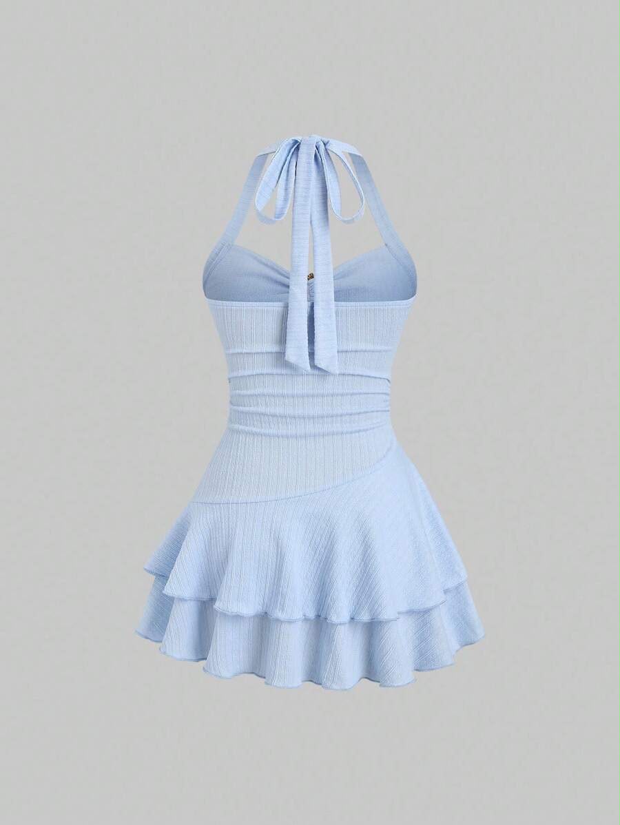 Women Starfish Halter Neck Ruffle Mini Dress image 7