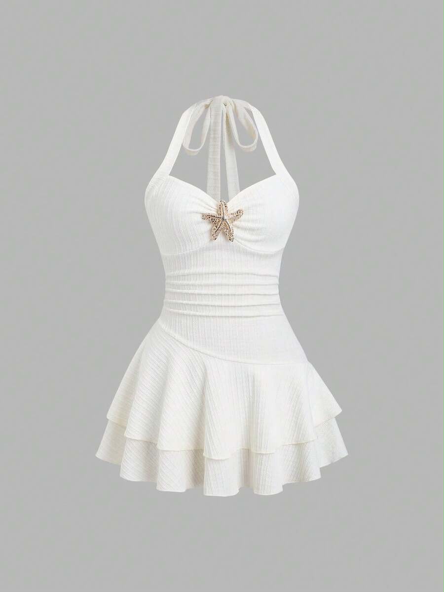 Women Starfish Halter Neck Ruffle Mini Dress image 11