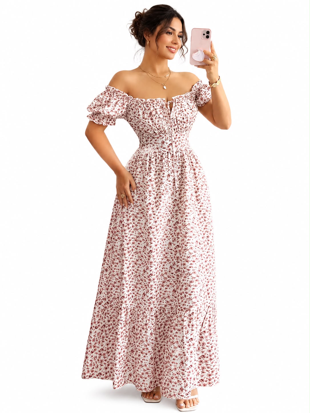 Vintage Floral Puff Sleeve Maxi Dress image 3