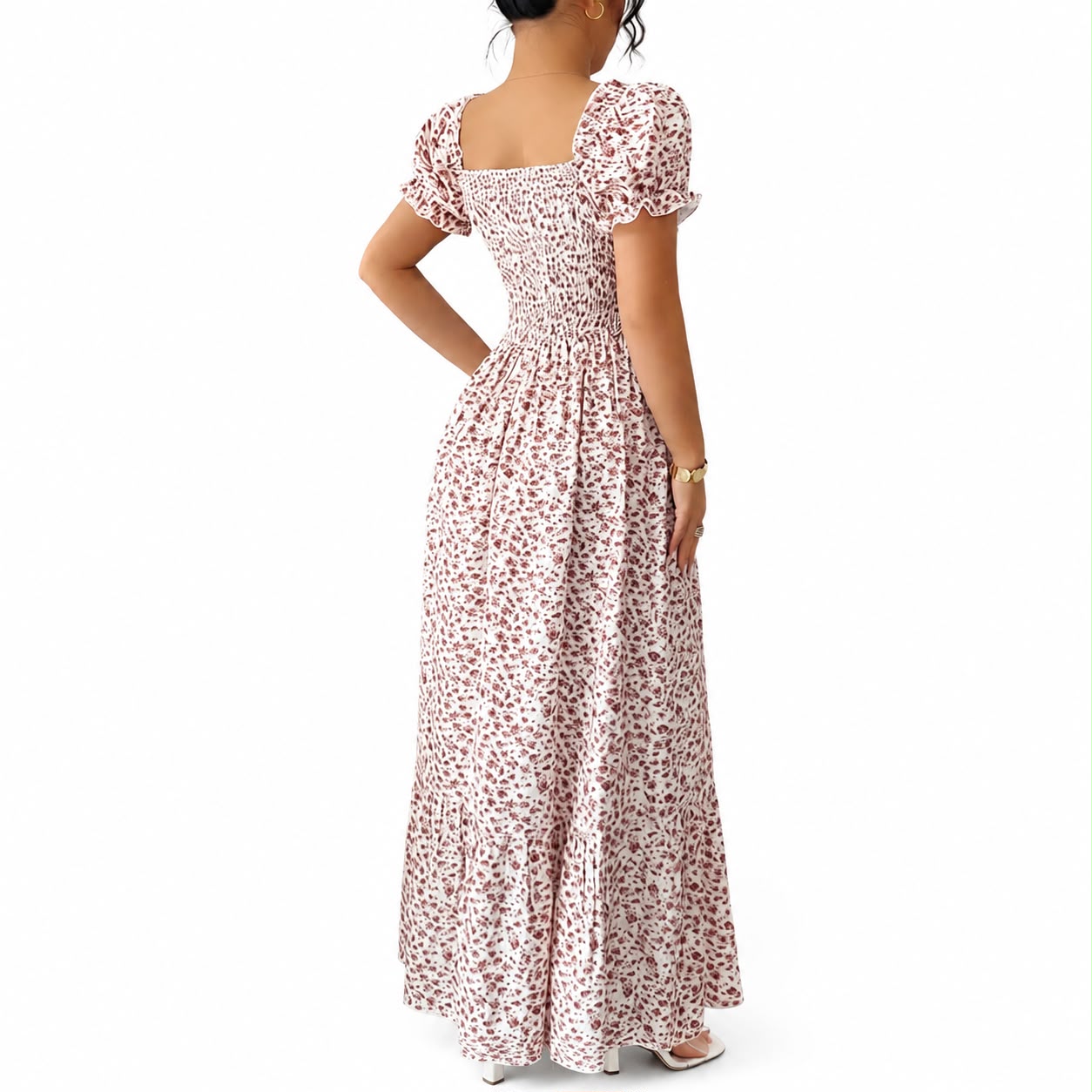 Vintage Floral Puff Sleeve Maxi Dress image 4