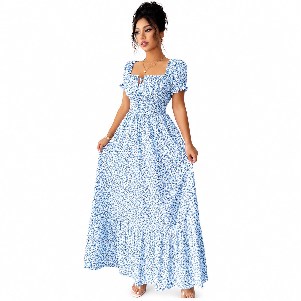 Vintage Floral Puff Sleeve Maxi Dress image 5