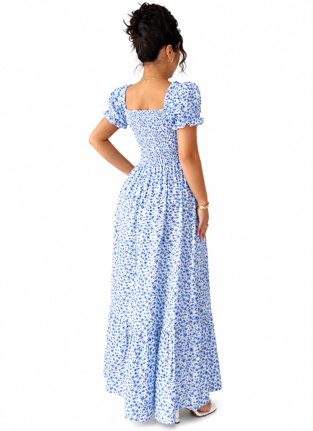 Vintage Floral Puff Sleeve Maxi Dress image 7