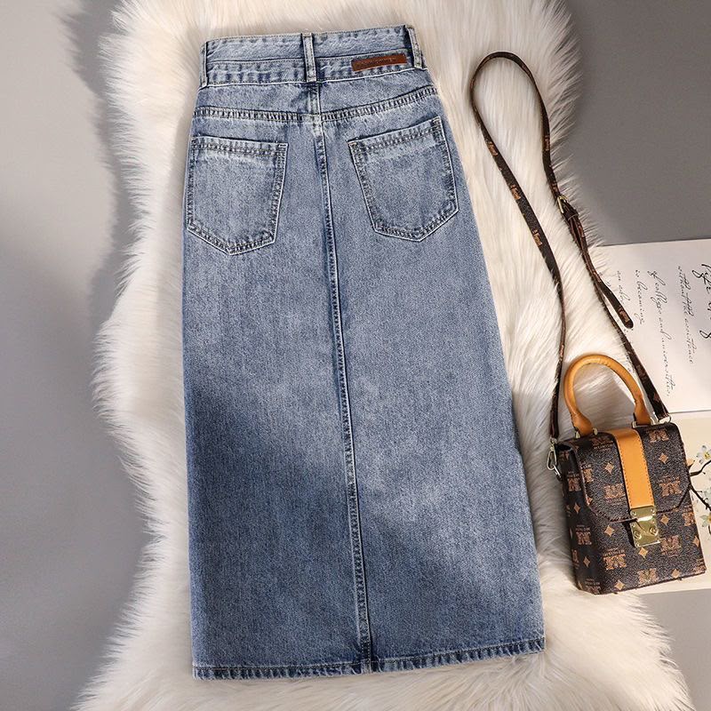 Women High Waist Denim Maxi Skirt image 2