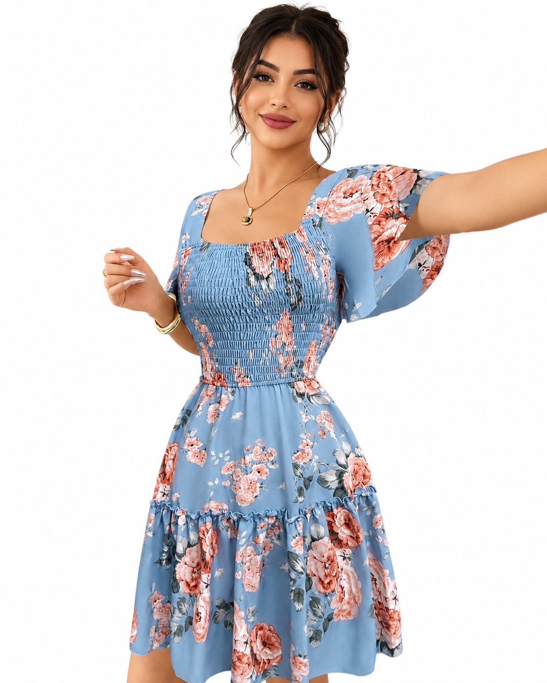 Women’s Floral Smocked Mini Dress image 4