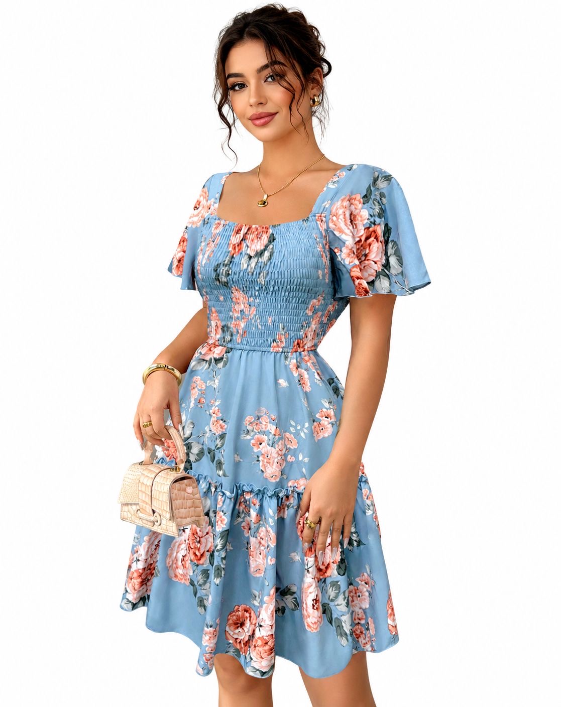 Women’s Floral Smocked Mini Dress image 5