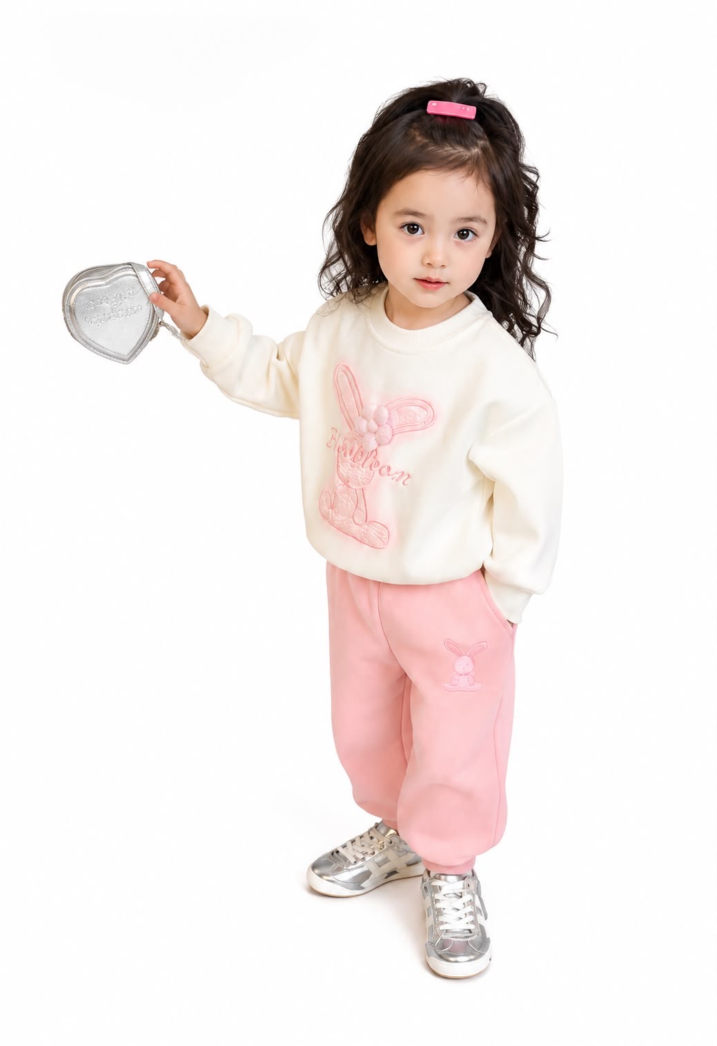 Girls 2-Piece Bunny Embroidered Fleece Tracksuit Set image 2