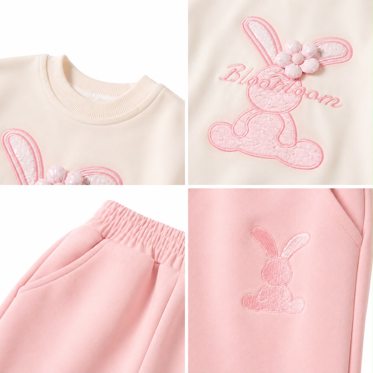 Girls 2-Piece Bunny Embroidered Fleece Tracksuit Set image 8