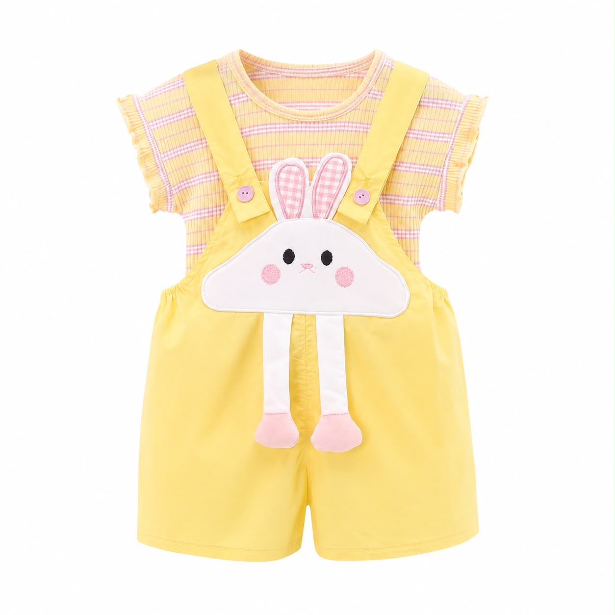 Piece Cartoon Animal Short Sleeve Summer Outfit Set – T-Shirt & Suspender Shorts image 3