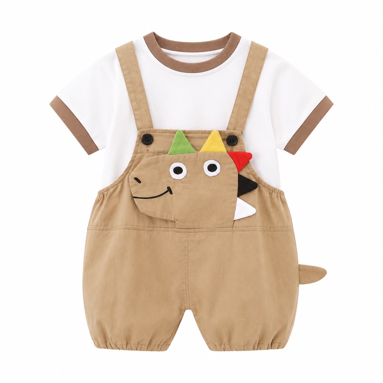 Piece Cartoon Animal Short Sleeve Summer Outfit Set – T-Shirt & Suspender Shorts image 4