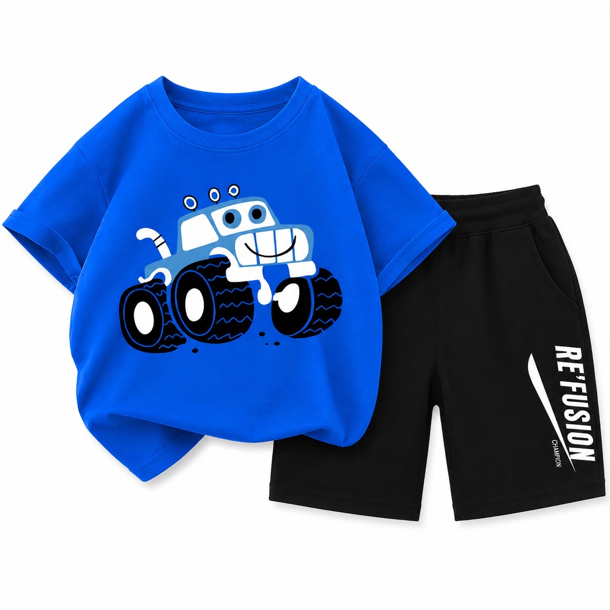 Kids Monster Truck Cotton T-Shirt & Shorts Set | Summer 2-Piece Outfit image 2