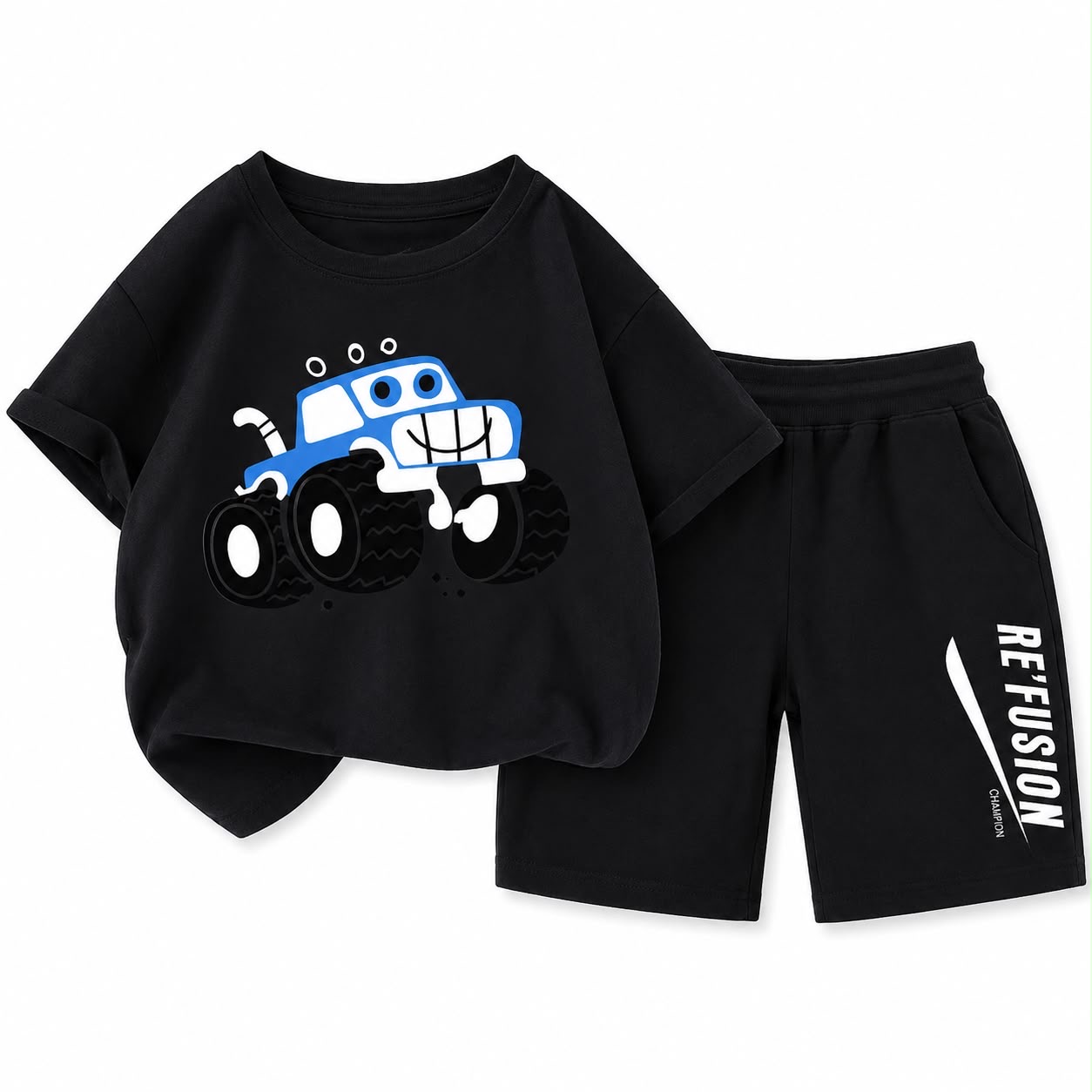 Kids Monster Truck Cotton T-Shirt & Shorts Set | Summer 2-Piece Outfit image 4