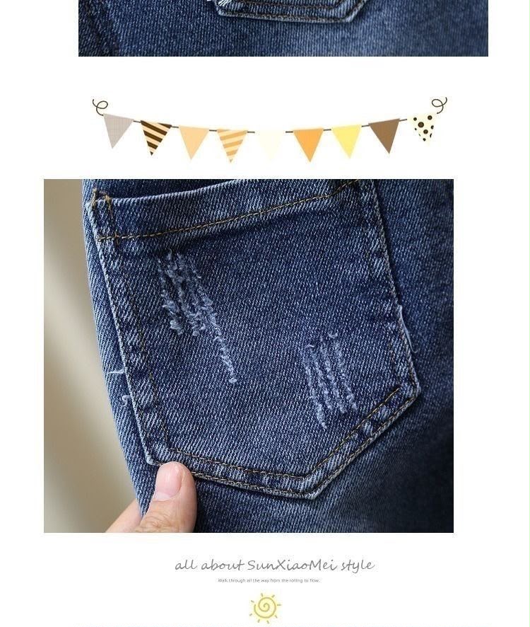 Kids Distressed Denim Jeans | Soft Stretch Elastic Waist Casual Trousers | Boys & Girls Dark Blue image 2