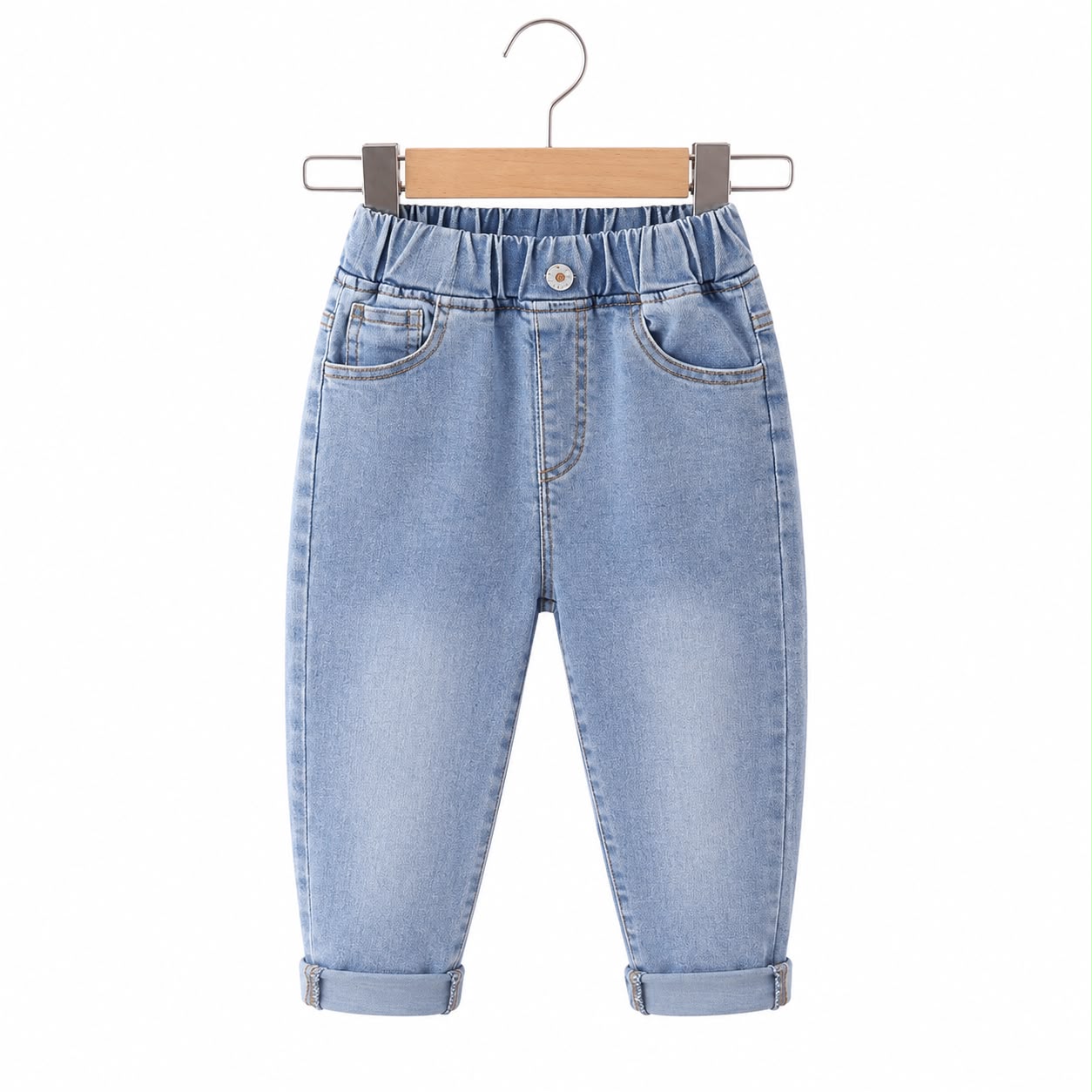 Kids Light Wash Elastic Waist Denim Jeans | Soft Cotton Casual Pants for Boys & Girls (2–8 Years) image 2