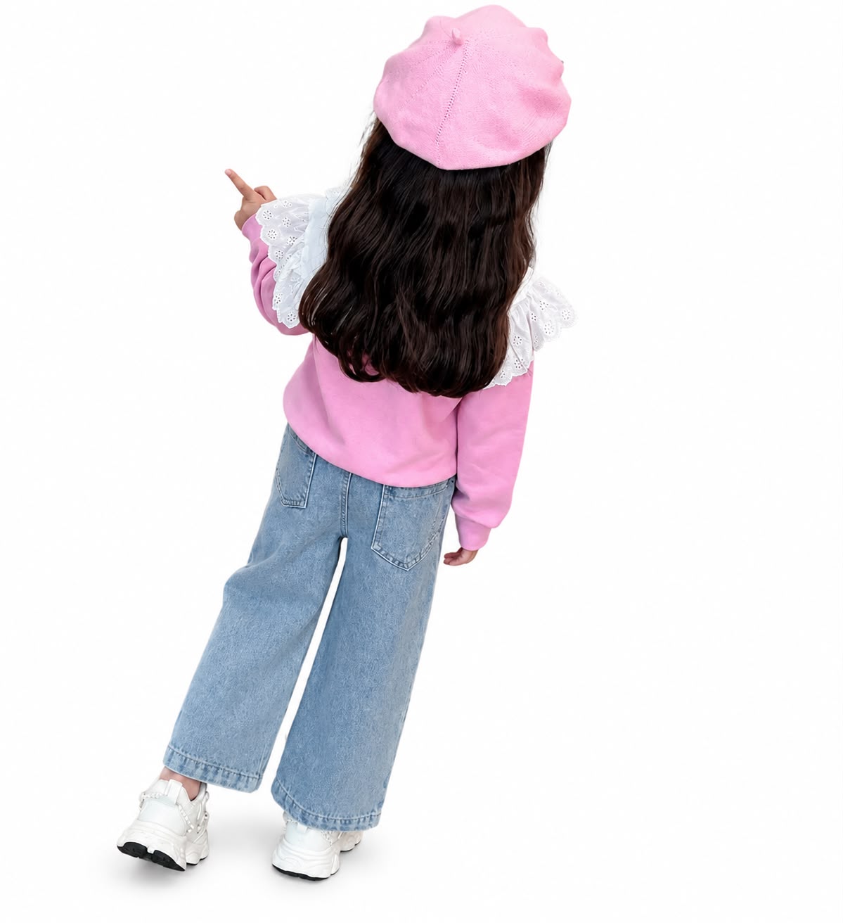 Girls Wide Leg Embroidered Denim Jeans | Elastic Waist Rabbit & Rose Casual Pants image 2
