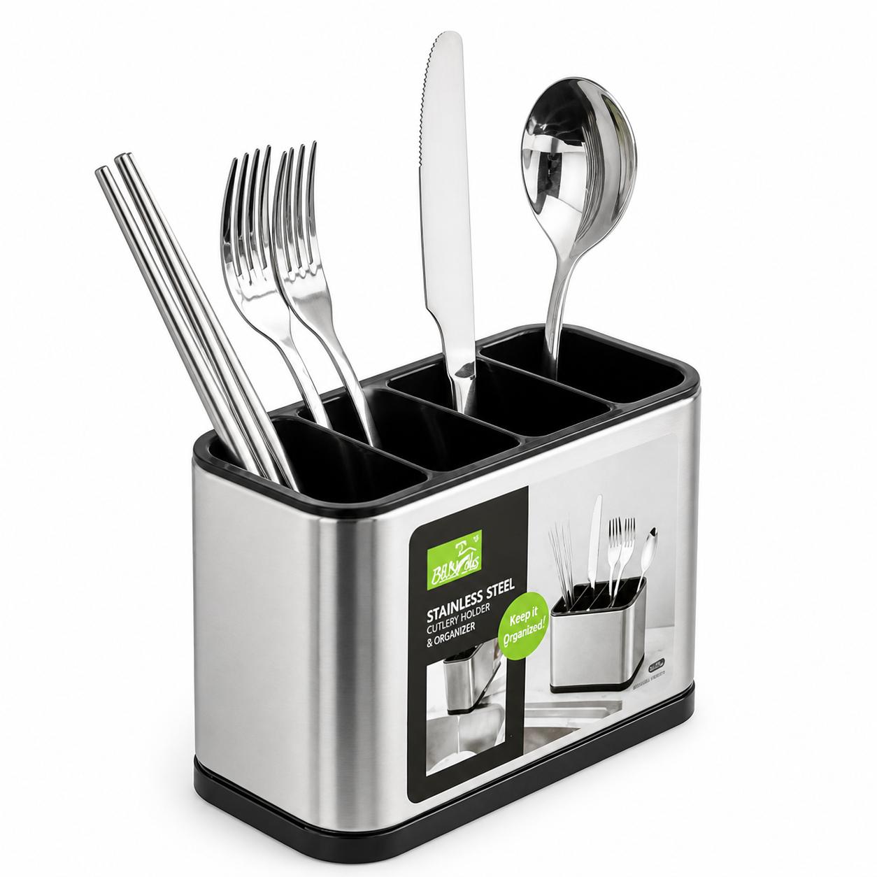 Stainless Steel Cutlery Holder – Kitchen Organizer (4 Compartments)