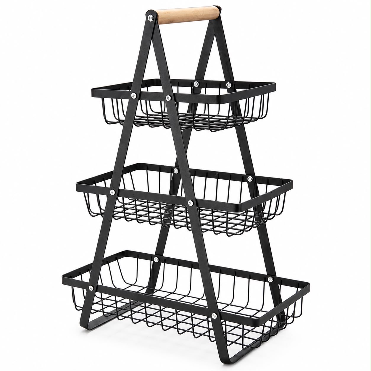 Kitchen Storage Basket Rack with Wooden Handle image 2