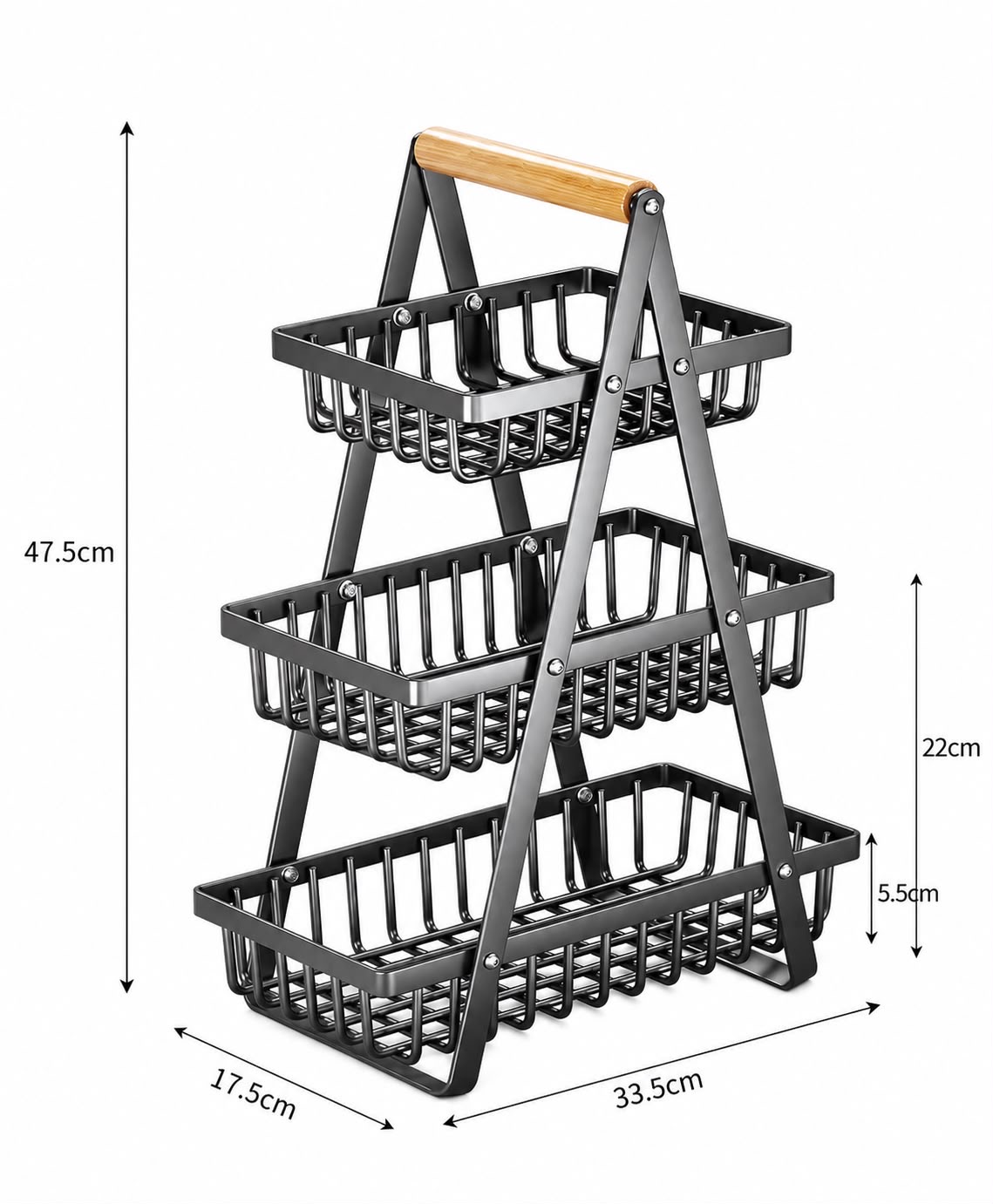 Kitchen Storage Basket Rack with Wooden Handle image 4