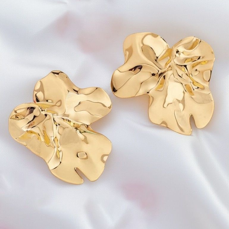 Abstract Gold Flower Statement Earrings
