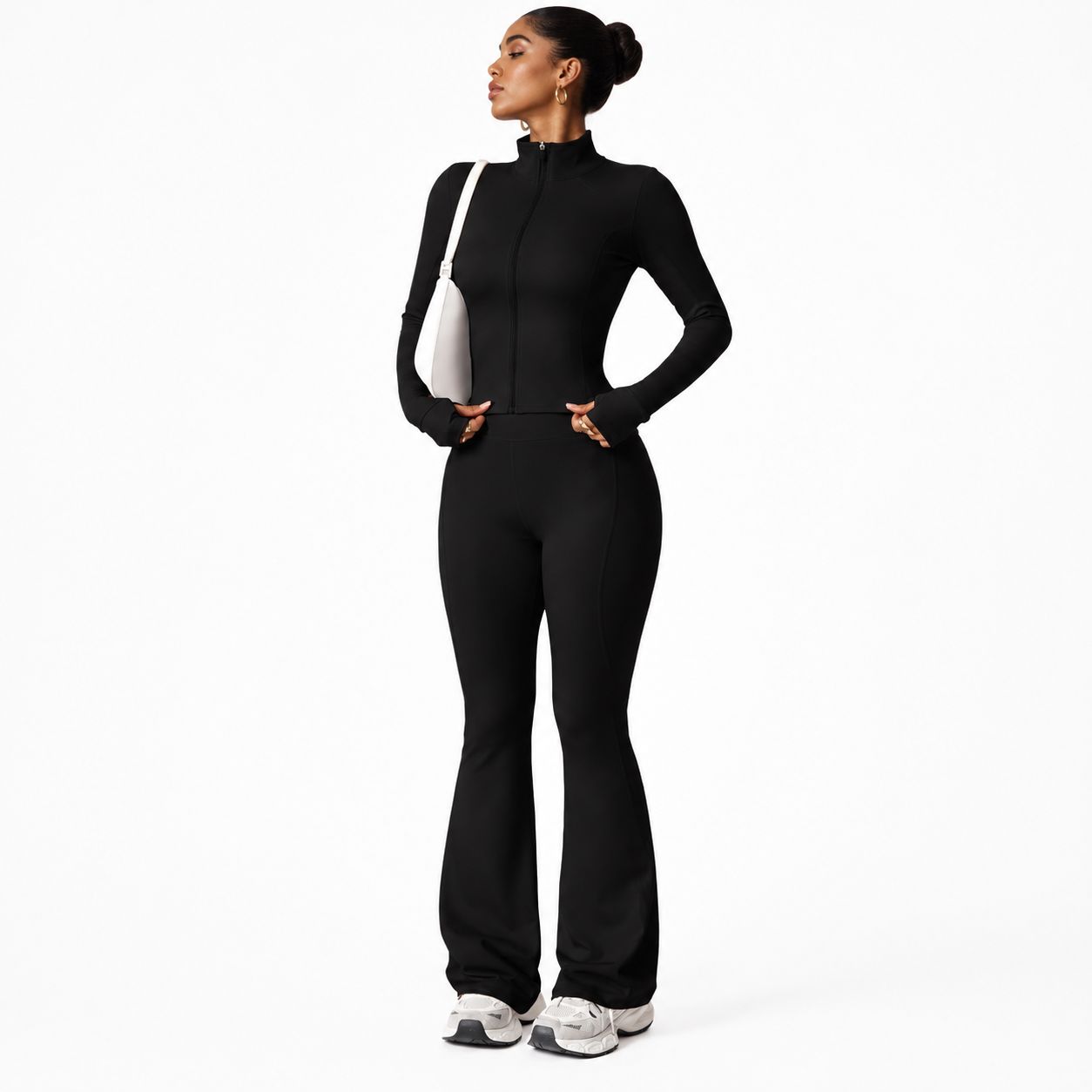 Women 2 Piece Activewear Set  Zip Up Jacket & Flared Leggings