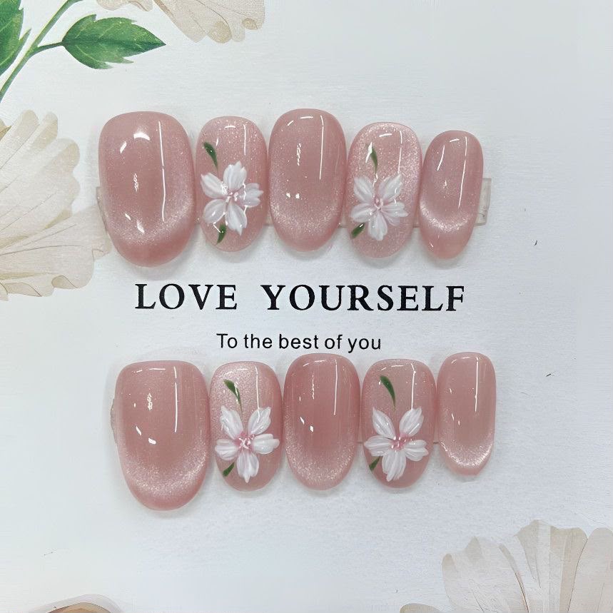 Pink Blossom Press On Nails  10 Set Pack
