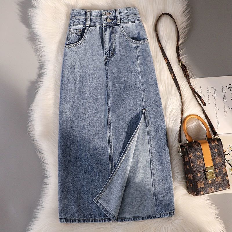 Women High Waist Denim Maxi Skirt