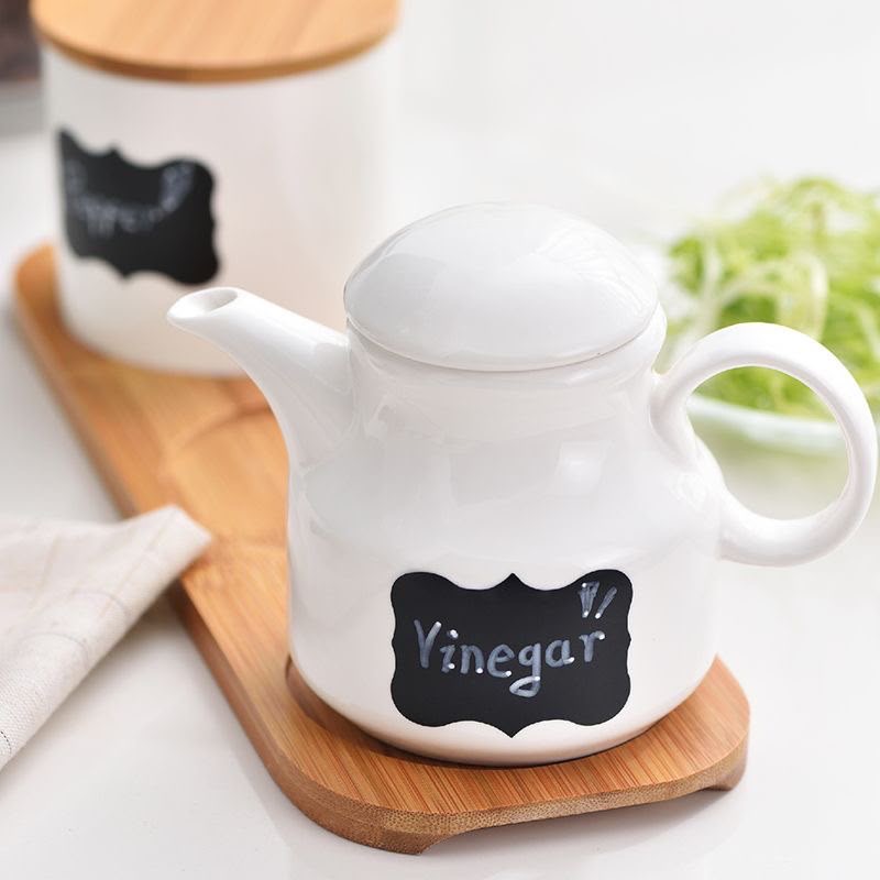Ceramic Kitchen Condiment Set with Bamboo Lids & Spoons image 3