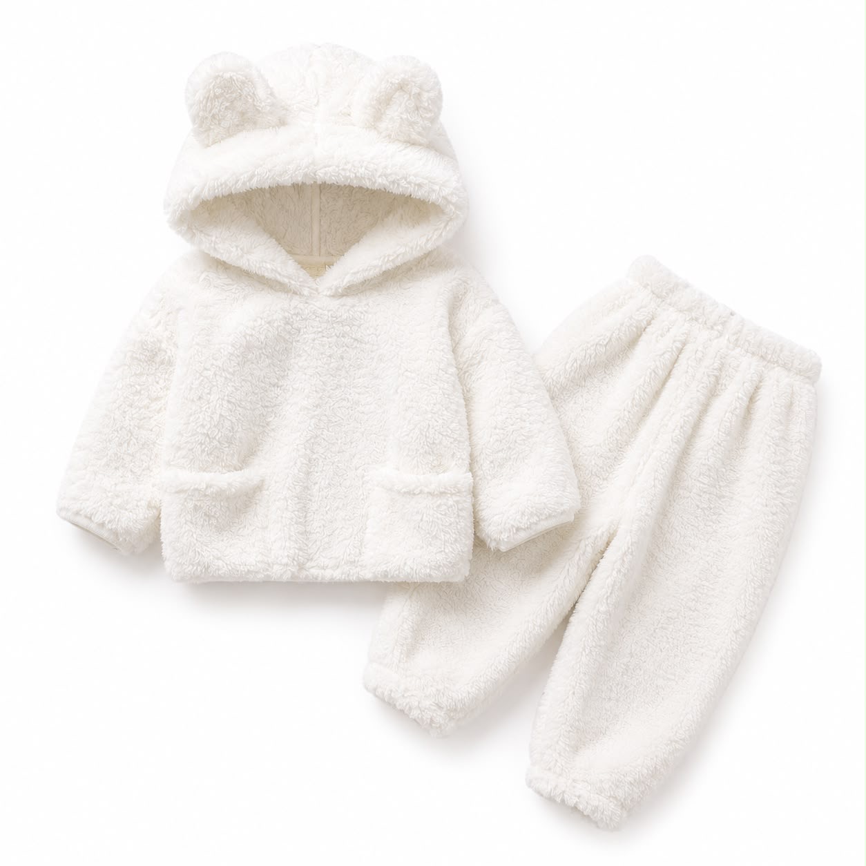Baby 2-Piece Teddy Fleece Hooded Tracksuit Set – Soft Plush Hoodie & Jogger Pants