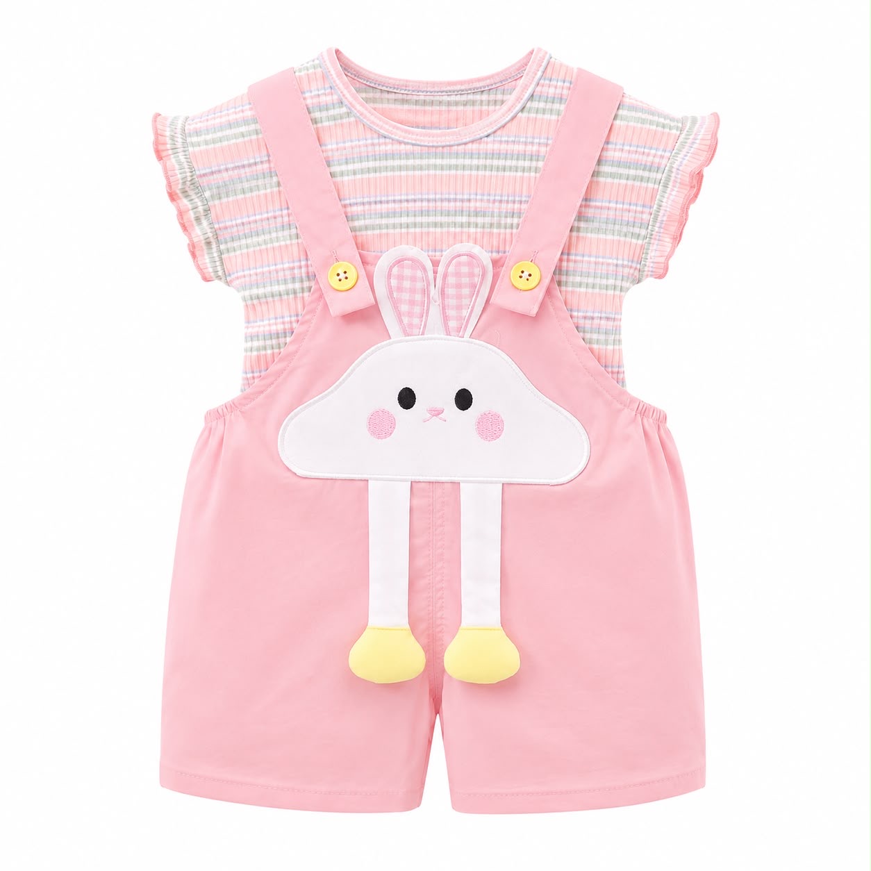 Piece Cartoon Animal Short Sleeve Summer Outfit Set – T-Shirt & Suspender Shorts