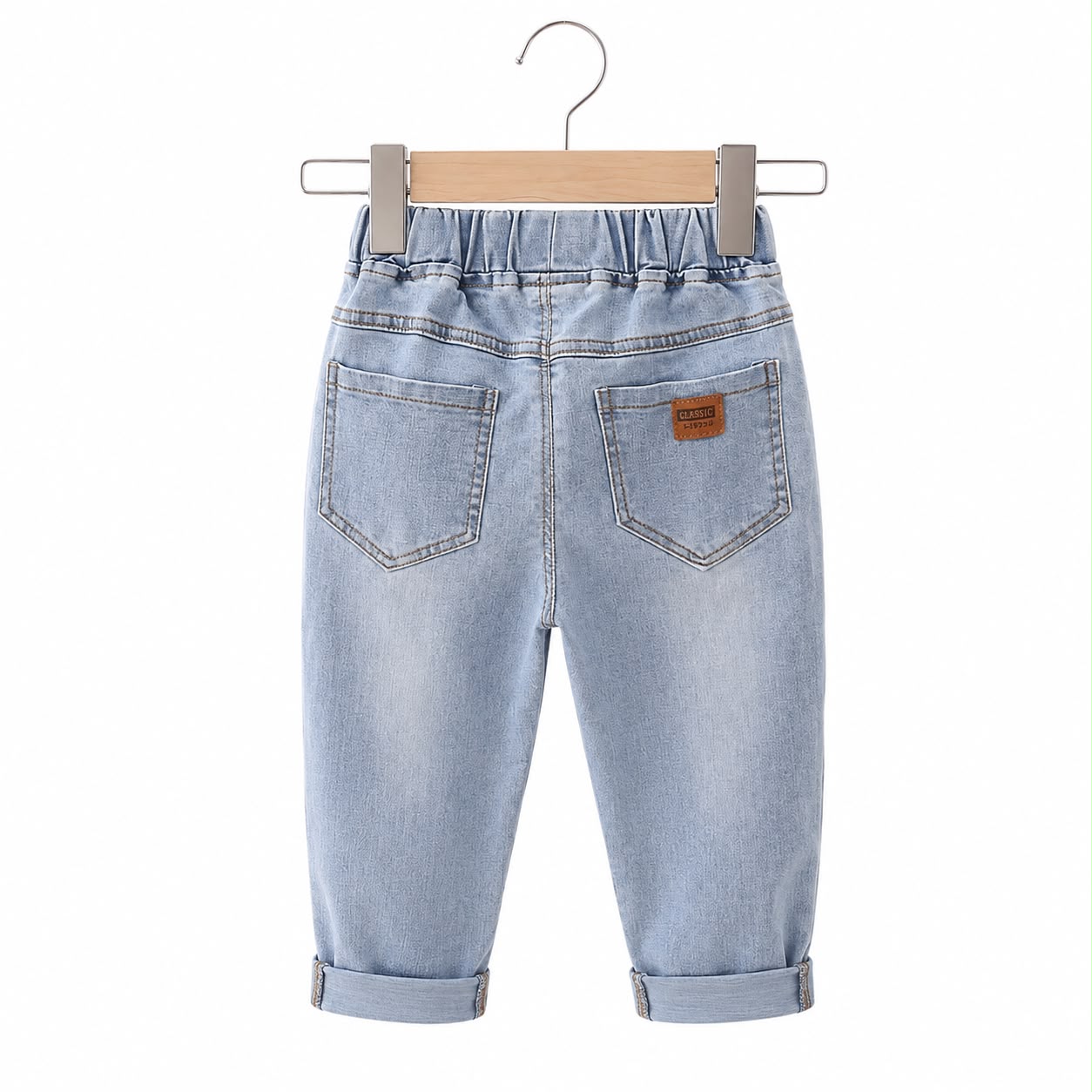 Kids Light Wash Elastic Waist Denim Jeans | Soft Cotton Casual Pants for Boys & Girls (2–8 Years)