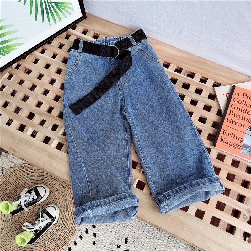 Kids Wide-Leg Denim Jeans with Adjustable Belt