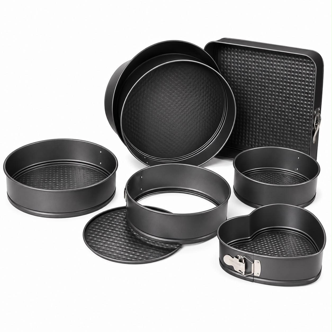 3-Piece Non-Stick Springform Cake Pan Set – Round, Square or Heart