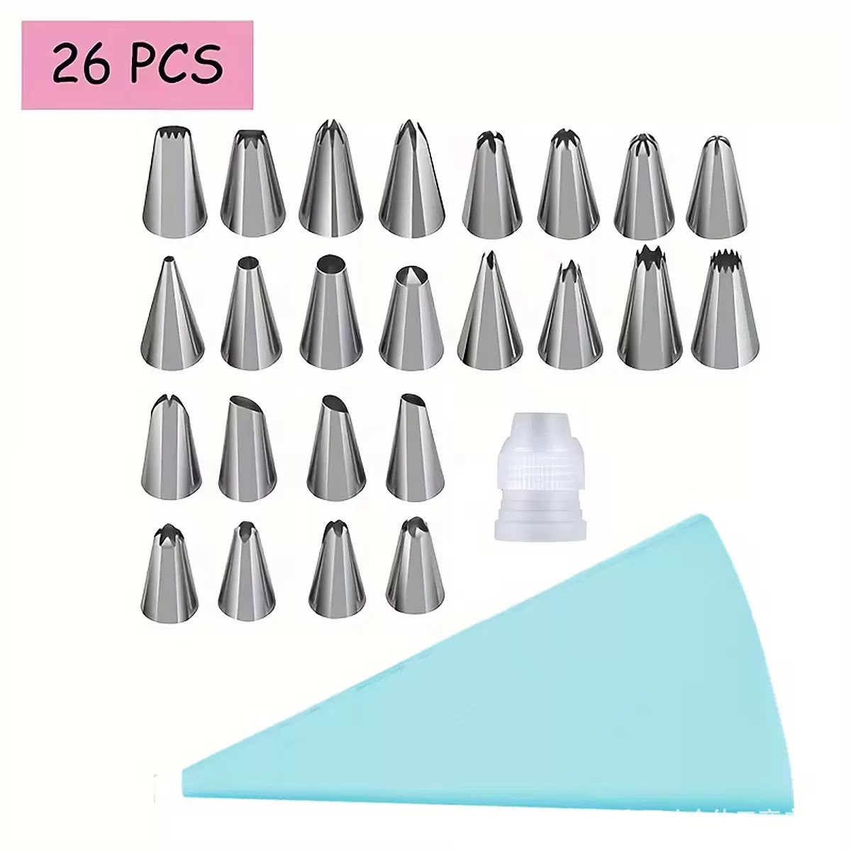 26-Piece Cake Decorating Piping Set with Reusable Silicone Pastry Bag