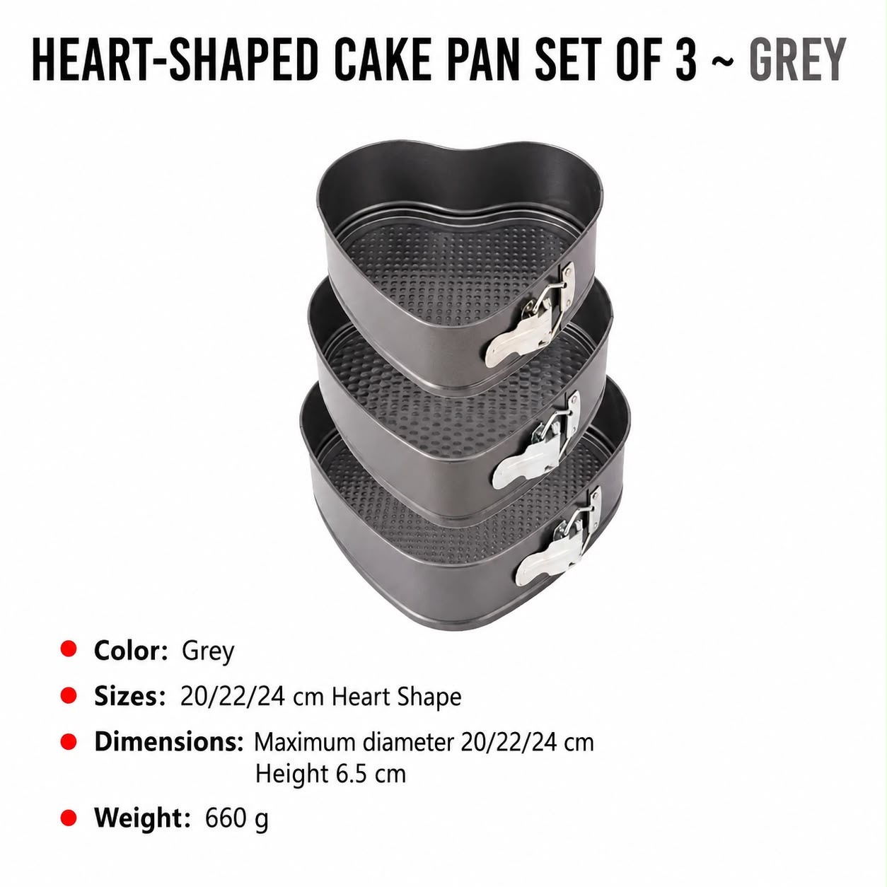 3-Piece Non-Stick Springform Cake Pan Set – Round, Square or Heart image 2