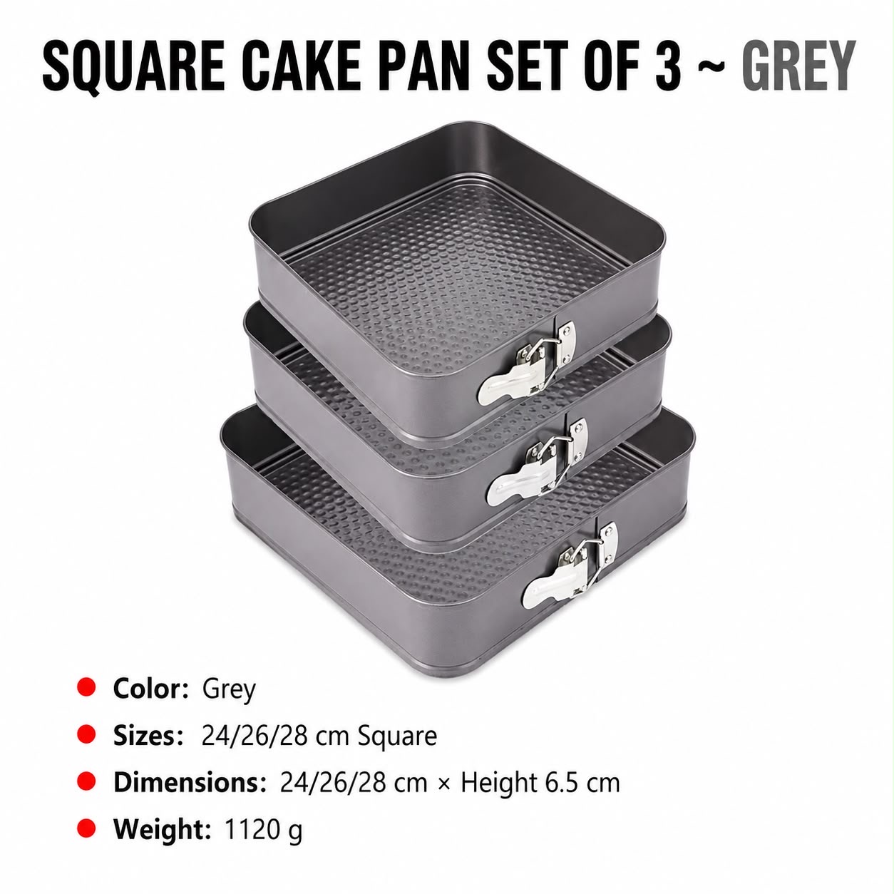 3-Piece Non-Stick Springform Cake Pan Set – Round, Square or Heart image 3