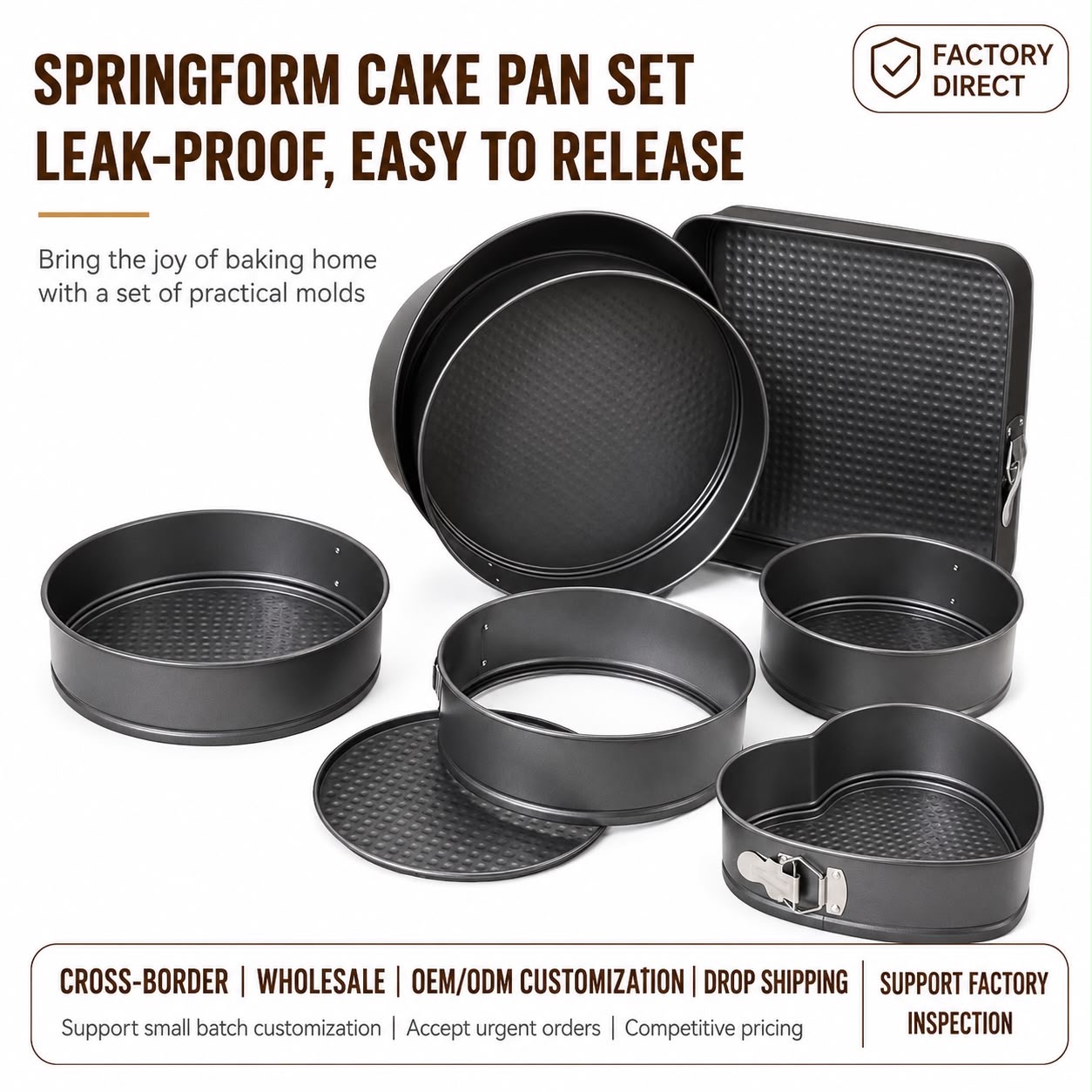 3-Piece Non-Stick Springform Cake Pan Set – Round, Square or Heart image 5