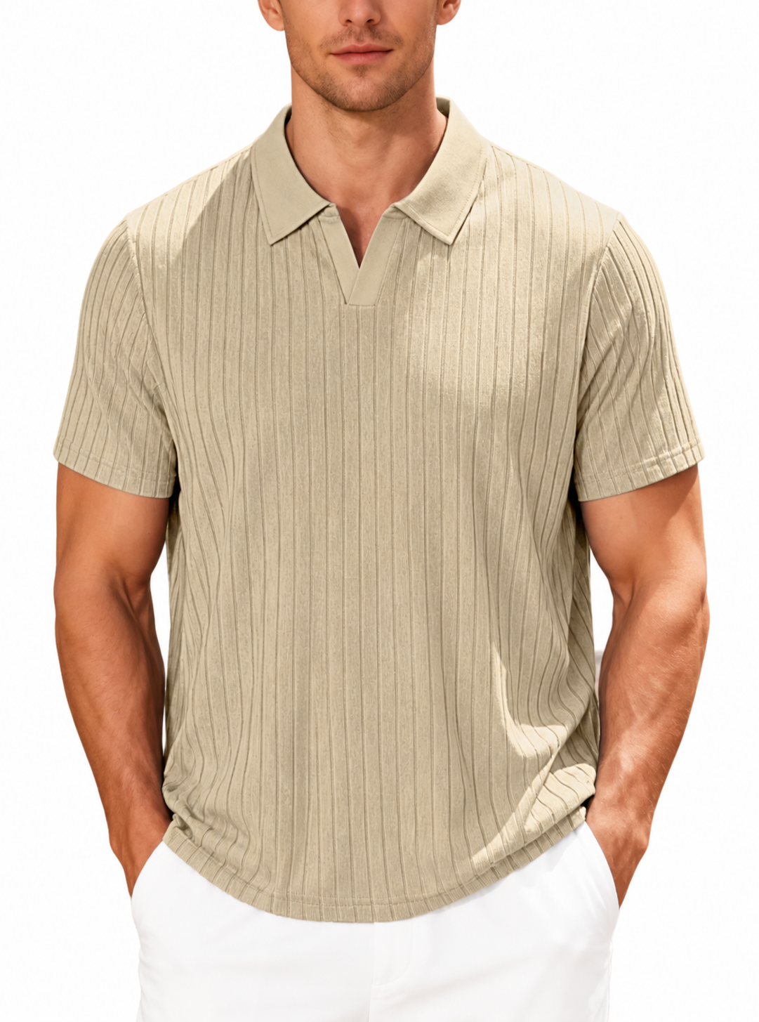 Men’s Ribbed Open-Collar Polo Shirt