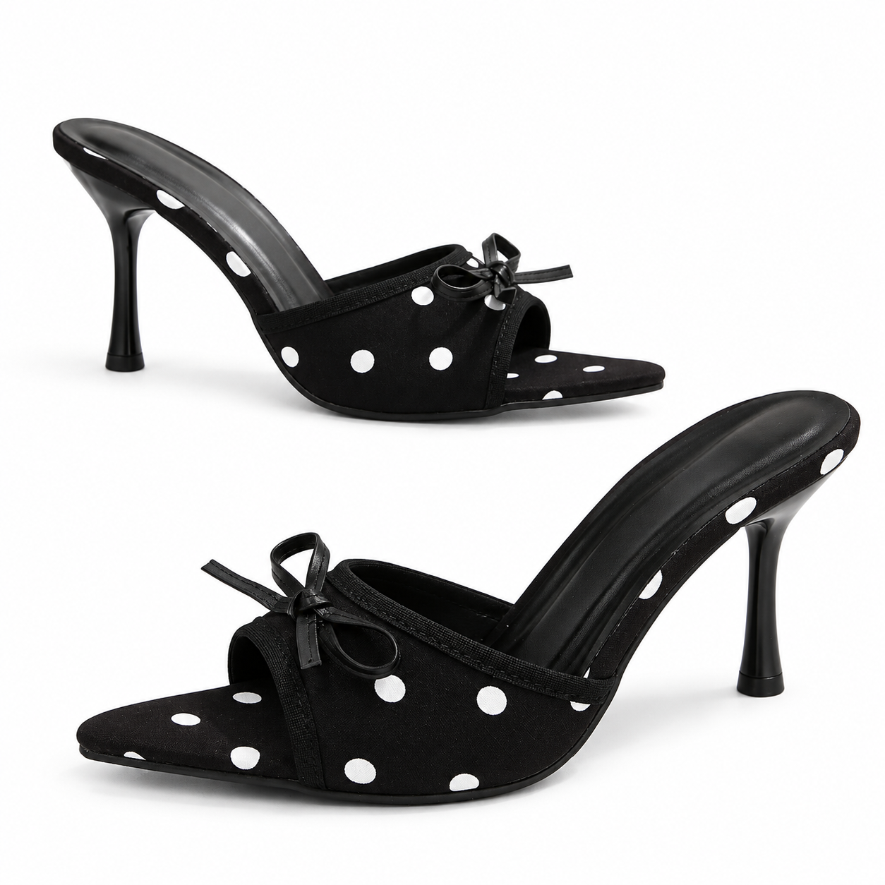 Women’s Polka Dot Bow Mule Heels