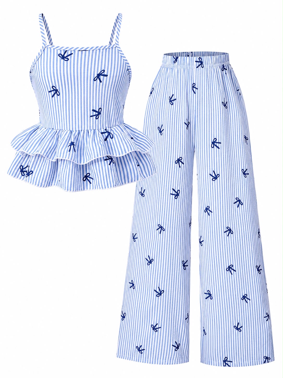 Girl’s Striped Peplum Top & Wide Leg Pants Set