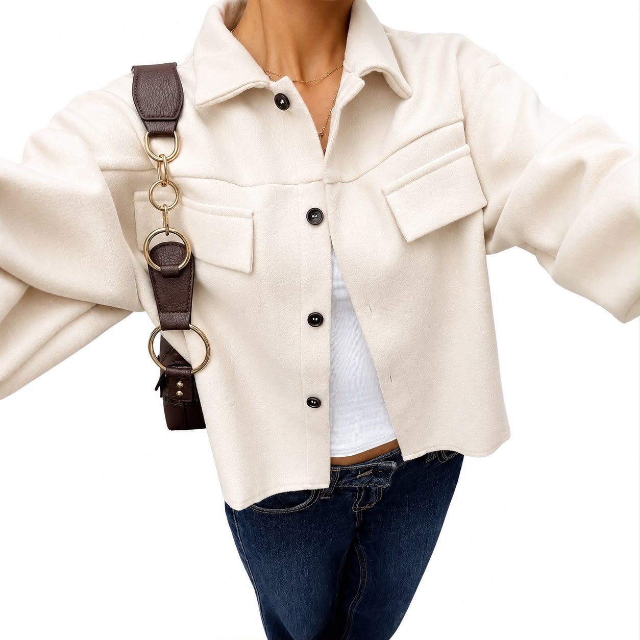 Women’s Cropped Button-Up Fleece Jacket