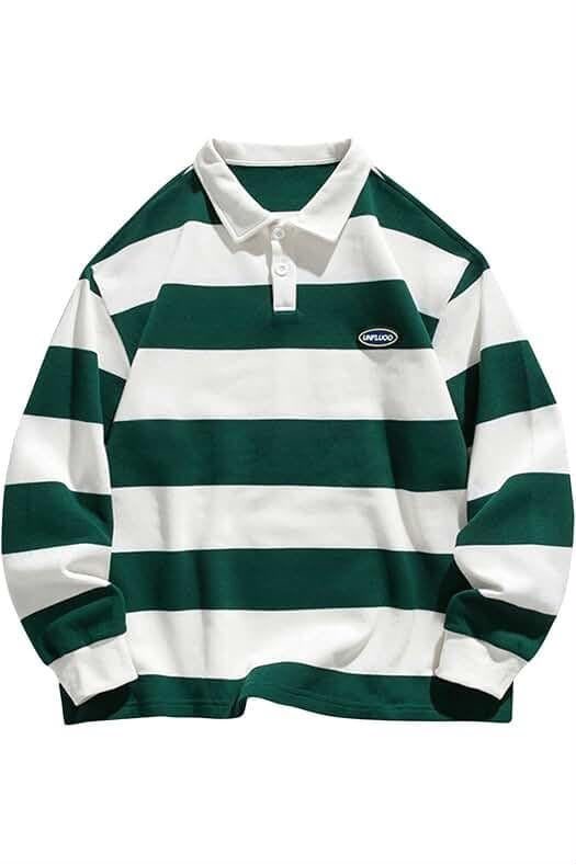 Men’s Oversized Striped Long Sleeve Polo Shirt