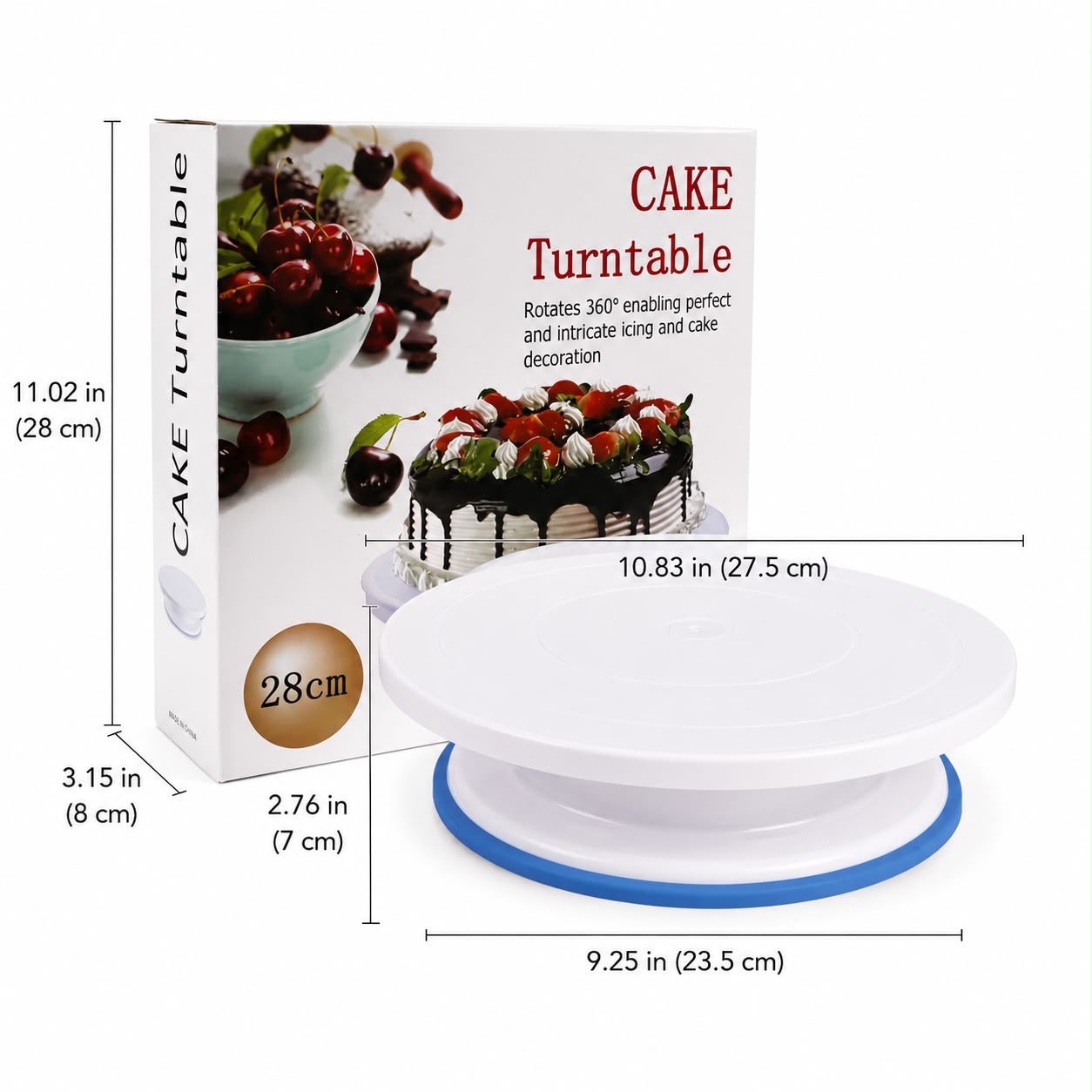 27.5cm 360° Rotating Cake Decorating Turntable Stand – White with Non-Slip Base image 3